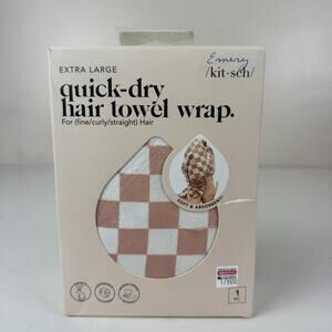 Kitsch Quick-Dry Hair Towel Wrap Extra Large - Terracotta Checker - NEW Sealed